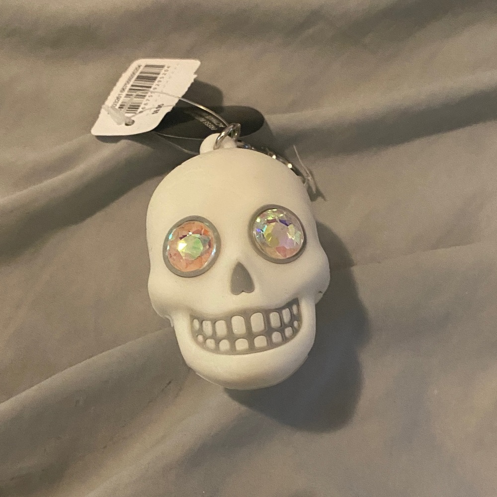 Bath and Bodyworks White Skull Keychain with Crystal Eyes
